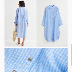 H&M Oversized Shirt Dress light blue and white